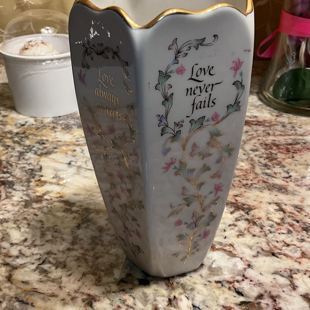 Lenox White Vase with Gold and Pink Floral Design